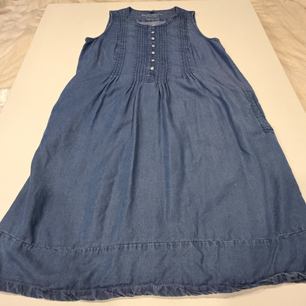 Coldwater Creek Blue Tencel Lyocell Sleeveless Pintuck Midi Dress Pockets L
